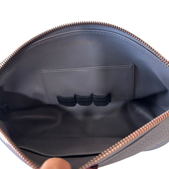 Dagne Dover Lola Gray Pebbled Leather Cosmetic Zip Pouch Makeup Toiletry Bag - Picture 4 of 13